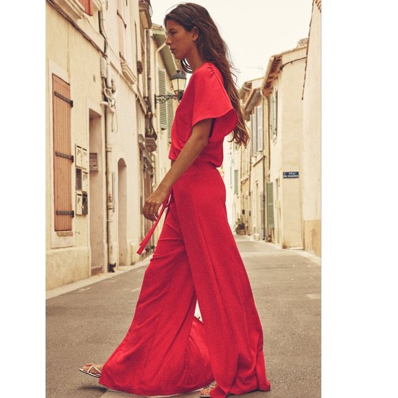 BLOGGER'S FAVE! Zara 2 Piece Red Pants And Wrap Top Set NWT - Picture 9 of 16